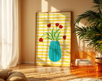 Tulip Vase Print | Retro Scandinavian Floral Wall Art | Dopamine Decor (Digital Download)