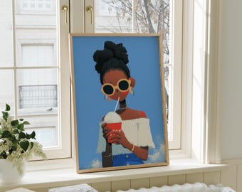 Afro Woman Portrait | Bold Fashion Illustration | Eclectic Art | Ice Cream Print (Digital Download)