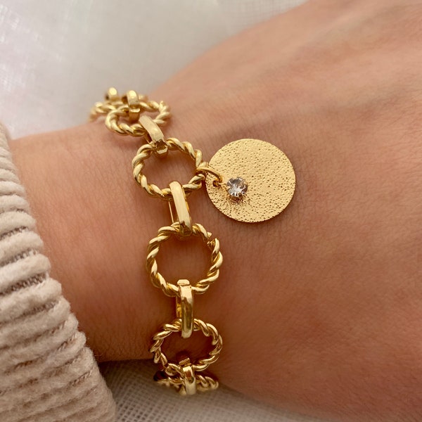 Bracelet doré maillons ronds en laiton plaqué or 24K - bijou pour femme