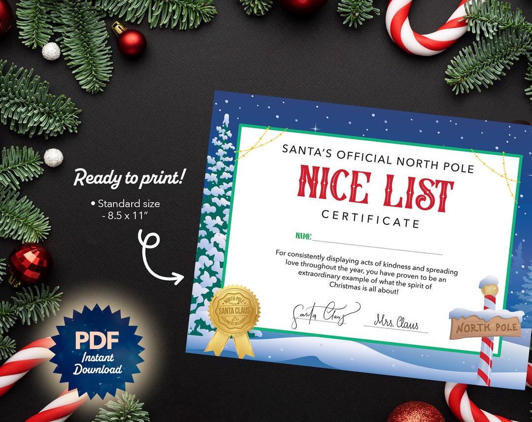Santa's Official North Pole Nice List Certificate | Official Nice List ...