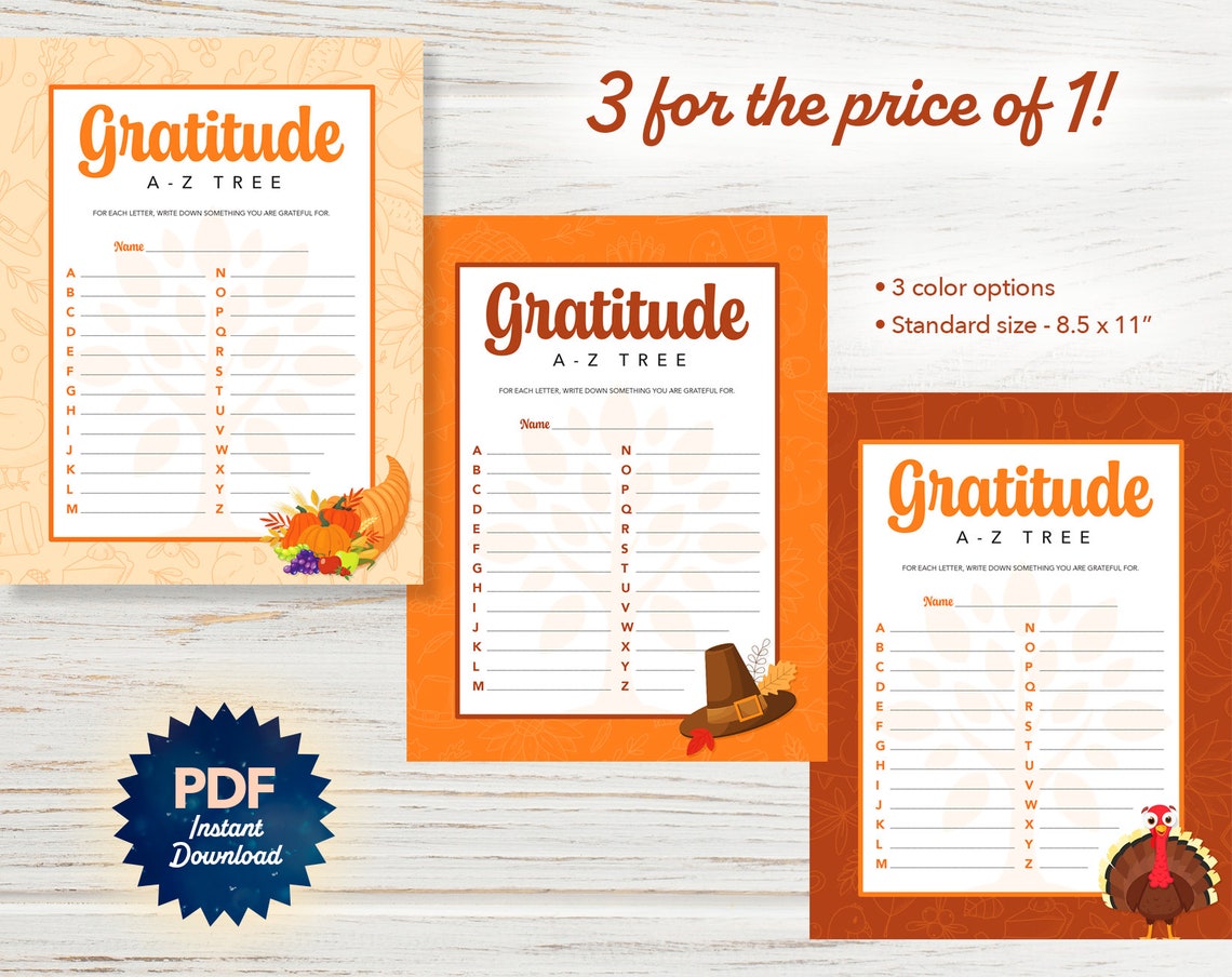 Gratitude A-Z Tree - Activity Worksheet for Thanksgiving & Holiday ...