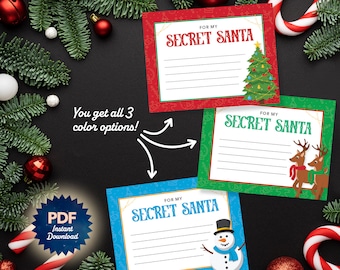 Tarjeta de Amigo Invisible: Intercambio de regalos festivos imprimible (PDF)