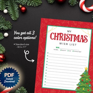 Lista de deseos de Navidad / Lista de deseos de regalos navideños / Lista de deseos de Navidad en blanco PDF imprimible