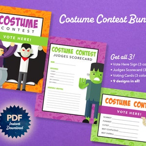Halloween Costume Contest Bundle - Printable PDFs - Judges Scorecard, Voting Cards, & Signage