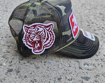 Lucky Tiger Trucker Hat Embroidered + Flock Patch, Streetwear Snapback Hat, Tiger Side Patch Cap, Vintage Y2K Mesh Hat, Streetwear Hat