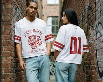 Y2K Oversized Football Jersey – Vintage Varsity Mesh Streetwear Top, 2000s Hip Hop Athletic Club Shirt, Unisex Retro Sport Layering Jersey
