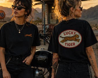 Lucky Tiger Embroidered T-Shirt – Comfort Colors Tee, Vintage Tiger Graphic Shirt, Minimal Streetwear Tee, Unisex Oversized Shirt