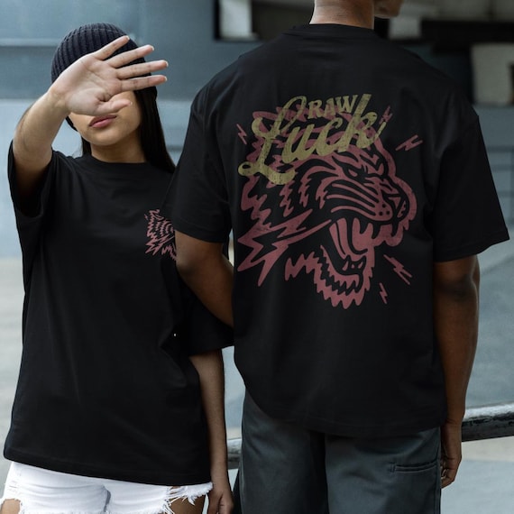 Raw Luck Tiger T-Shirt – Vintage Streetwear Graphic Tee, Lightning Tiger Shirt, Oversized Washed Tee, Lucky Tiger Shirt