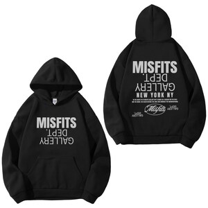 Black Gildan 18500 Hoodie with Misfits Dept Gallery Print on the front and back.