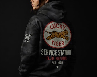 Lucky Tiger Camo Hoodie, Vintage Camo Streetwear Hoodie, Heavyweight Graphic Hoodie, Oversized Tiger Hoodie, Lucky Tiger Apparel