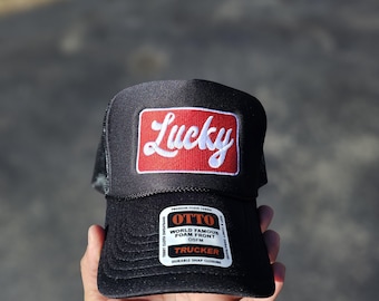 Lucky Trucker Hat, Retro Trucker Hat, Snapback, Snapback Hat, embroidered trucker hat, Womens Trucker Hat, Gift For Mom, Gift For Dad
