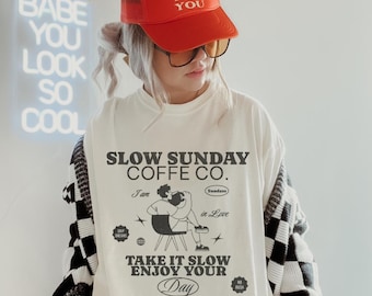 Slow Sunday Coffee Club Shirt – Comfort Colors Coffee Lover Tee, Cozy Graphic T-Shirt, Unisex Relaxed Fit