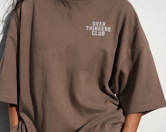 Overthinkers Club Embroidered T-Shirt, Comfort Colors Tee, Funny Overthinking Shirt, Minimalist Graphic Tee
