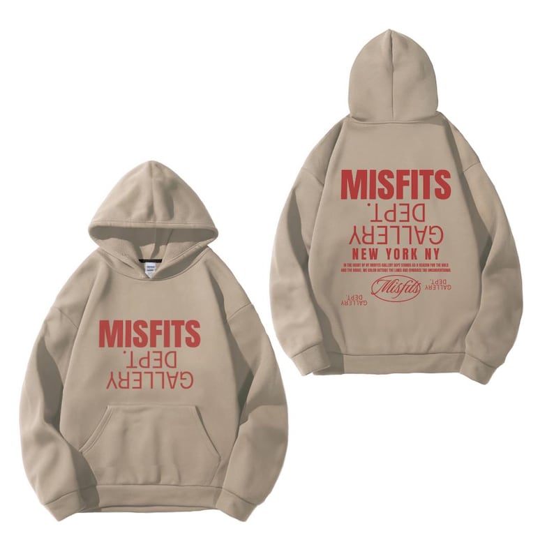 Sand Gildan 18500 Hoodie with Misfits Dept Gallery Print on the front and back.