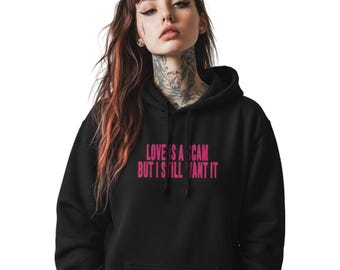 Love Is a Scam Hoodie – Embroidered Anti Love Pullover, Dark Humor Streetwear Hoodie, Unisex Gift
