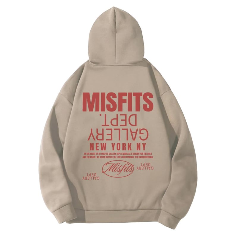 Sand Gildan 18500 Hoodie with Misfits Dept Gallery Print on the front and back.