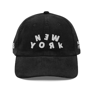 Geborduurde NY-hoed, geborduurde hoed, papa-hoed, geborduurde papa-hoed, trendy hoeden, Brooklyn New York, New York-hoed, corduroy hoed,