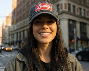 Lucky Embroidered Dad Hat | Vintage Washed Baseball Cap | Womens Trucker | Gift For Mom | Gift For Dad