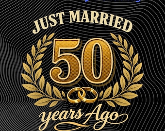 Recién casados hace 50 años, todavía fuertes PNG: 50 aniversario de pareja, corona de laurel, descarga digital instantánea
