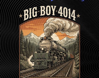 Big Boy 4014 La Leyenda de los Vías PNG: locomotora de vapor, arte ferroviario antiguo, amante de los trenes, PNG, diseño retro para aficionados a los trenes (descarga digital)