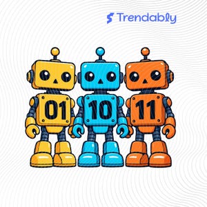 Binary Robot Code PNG: 01 10 11 Funny Nerd Humor png Retro Robot Cartoon Geek Design, Instant Digital Download