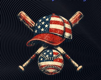 Béisbol Bandera Americana Gorra de Lacrosse y Bate Deportes 4 de Julio PNG: Béisbol Patriótico Día de la Independencia de EE. UU. PNG Estrellas Rayas Clipart