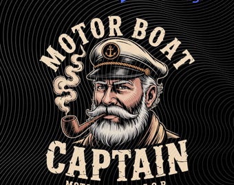 Capitán de lancha motora vintage PNG: Diseño de humor náutico, amante del océano PNG, imágenes prediseñadas marinas, arte marinero retro (descarga digital)
