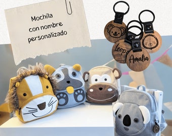 Mochila de preescolar personalizada, Mochila en algodón tejida a mano, con nombre personalizado,  regalo, bebé, guardería, Koala|Perro|Cebra