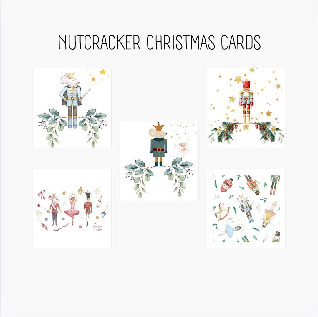 Printable Nutcracker Christmas Cards Watercolor Ballet Holiday Card