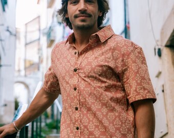 GOA - MUSH Short Sleeve Shirt - 100% Cotton - Block Print - Handmade Pattern