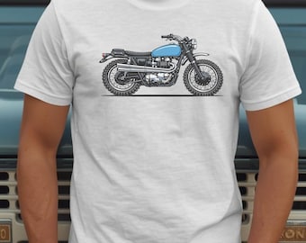 Vintage Blaues Motorrad T-Shirt | Retro-Fahrrad-Illustration