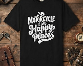 Motorrad Happy Place T-Shirt | Garment-gefärbtes Baumwoll Rider Tee