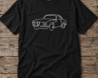 Klassisches T-Shirt mit Linienzeichnung des Alfa Romeo 105 im Retro-Stil – italienisches Design