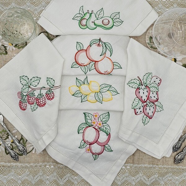 Beautifully Embroidered Floral Napkins - Set of 6 - Embroidered Fine Linens