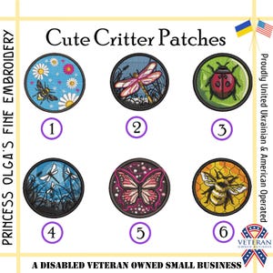 Embroidered Cute Critter, Butterfly, Dragonfly, Lady Bug, Bumble Bee Iron-On Patches