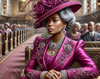 Elegant Afrikaans-Amerikaans First Lady-portret: Pink Church Fashion (digitale kunstdruk)