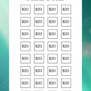 Puede incluir: Gr&aacute;fico blanco con el texto "MERMAID ALLURE" en la parte superior. Debajo, 20 casillas, cada una con "20 &euro;" en su interior. El texto "Save: 640 &euro;" est&aacute; en la parte inferior. El fondo es un degradado turquesa.