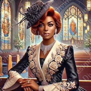 Elegant African American First Lady Church Portrait Art Print (Digital Download)