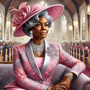 Elegant African American First Lady Church Portrait Art Print (Digital Download)