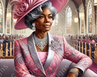 Elegante Afro-Amerikaanse First Lady Church Portrait Art Print (digitale download)