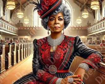 Elegant Afrikaans-Amerikaans First Lady-portret: kerkmodekunst (digitale print)
