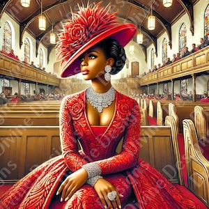 Elegant African American First Lady Church Portraits – Digital Art Prints - Red|Planners| Covers|Clipart | Journals