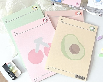 Bloc de notas de estudio B5 de 120 g/m² de primera calidad, bonito bloc de notas, bonito diseño de frutas, doble cara, 50 unidades