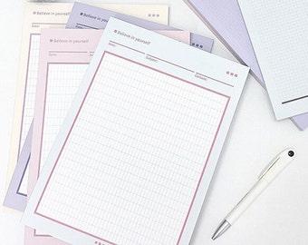 Bloc de notas de estudio B5 de primera calidad de 120 g/m², bonito bloc de notas, lista de tareas con cuadrícula de color mitad/mitad, doble cara, 50 hojas