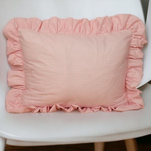 Pink Ruffled Pillow Cover, Cotton Pillow Cases, Ruffle Pillow Cases, Shaby Chic Pillowcase, Farmhouse Cotton Linens, , Gingham Pillowcases