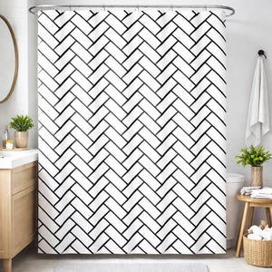 Geometric Black and White Shower Curtain: Modern Monochrome Bath Decor