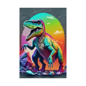 Tyrannosaurus Rex, T-Rex Prehistoric Dinosaur Wall Art Vertical Poster, Bright Colors - Two Sizes