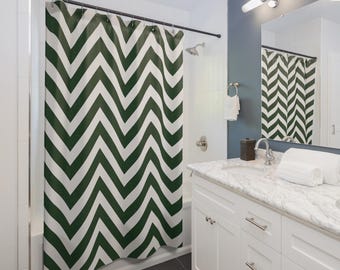 Forest Green & White Shower Curtain - Various Designs - Modern Bathroom Décor, 71 x 74 in. Polyester, Stylish Geometric Bath Curtain