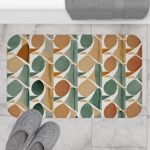 Abstract Bath Mat: Sage Green, Terracotta, Beige Microfiber
