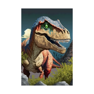 Tyrannosaurus Rex, T-Rex Prehistoric Dinosaur Wall Art Vertical Poster - Realistic - Two Sizes
